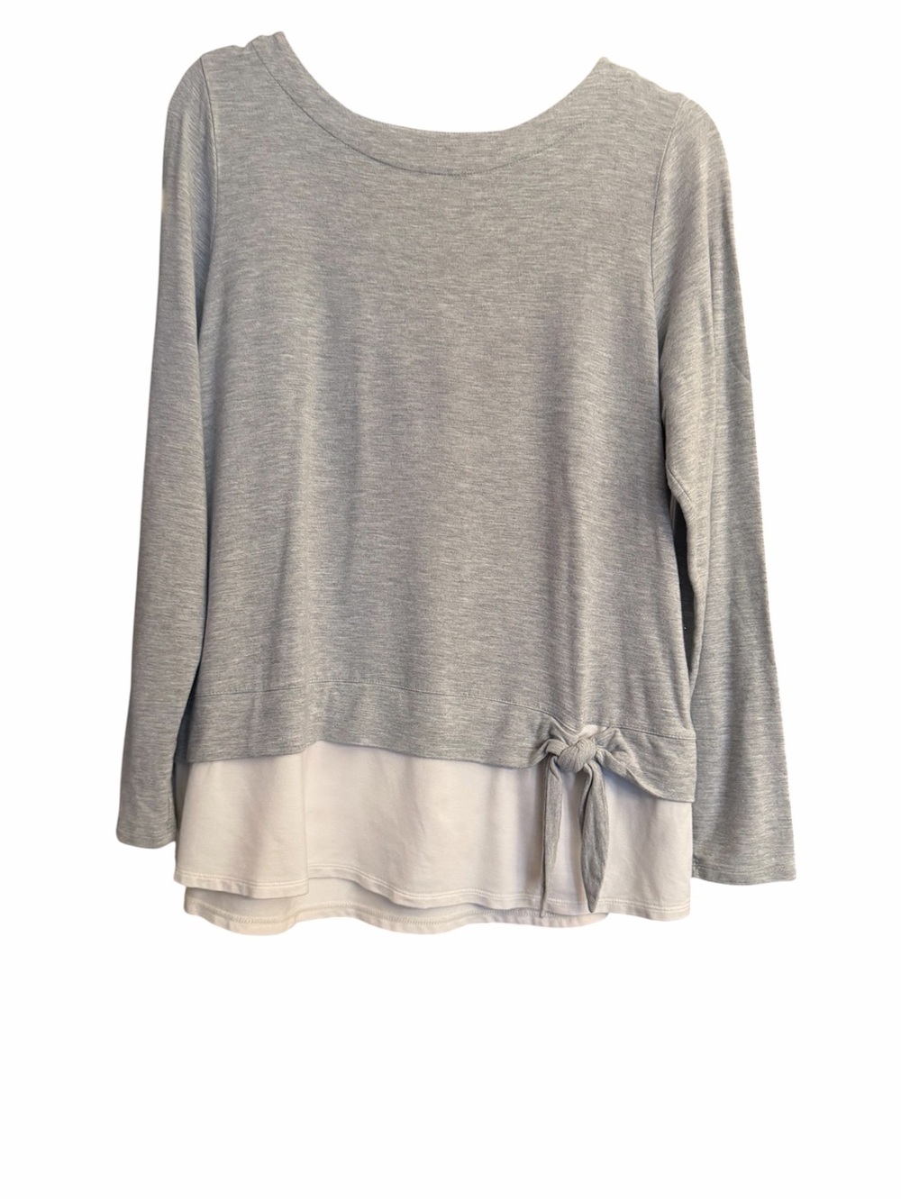 JJill Light Gray Layered Tie-Hem Women's Top